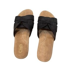 Cliffs by White Mountain Black Woven Slip On Slide Sandals Comfort Casual